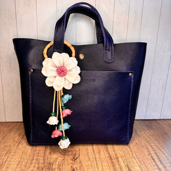 Leather Flower Purse Charm Genuine Leather Flower Bag Charm NEW FAST SHIP - Picture 2 of 7